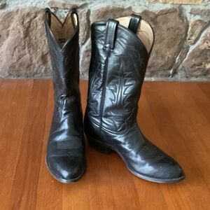 Tony Lama Black Leather Cowboy Boots